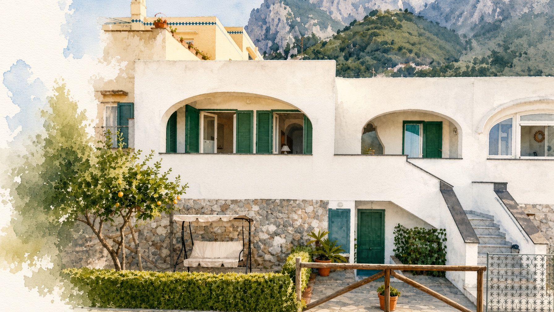 Esterno della villa in acquerello